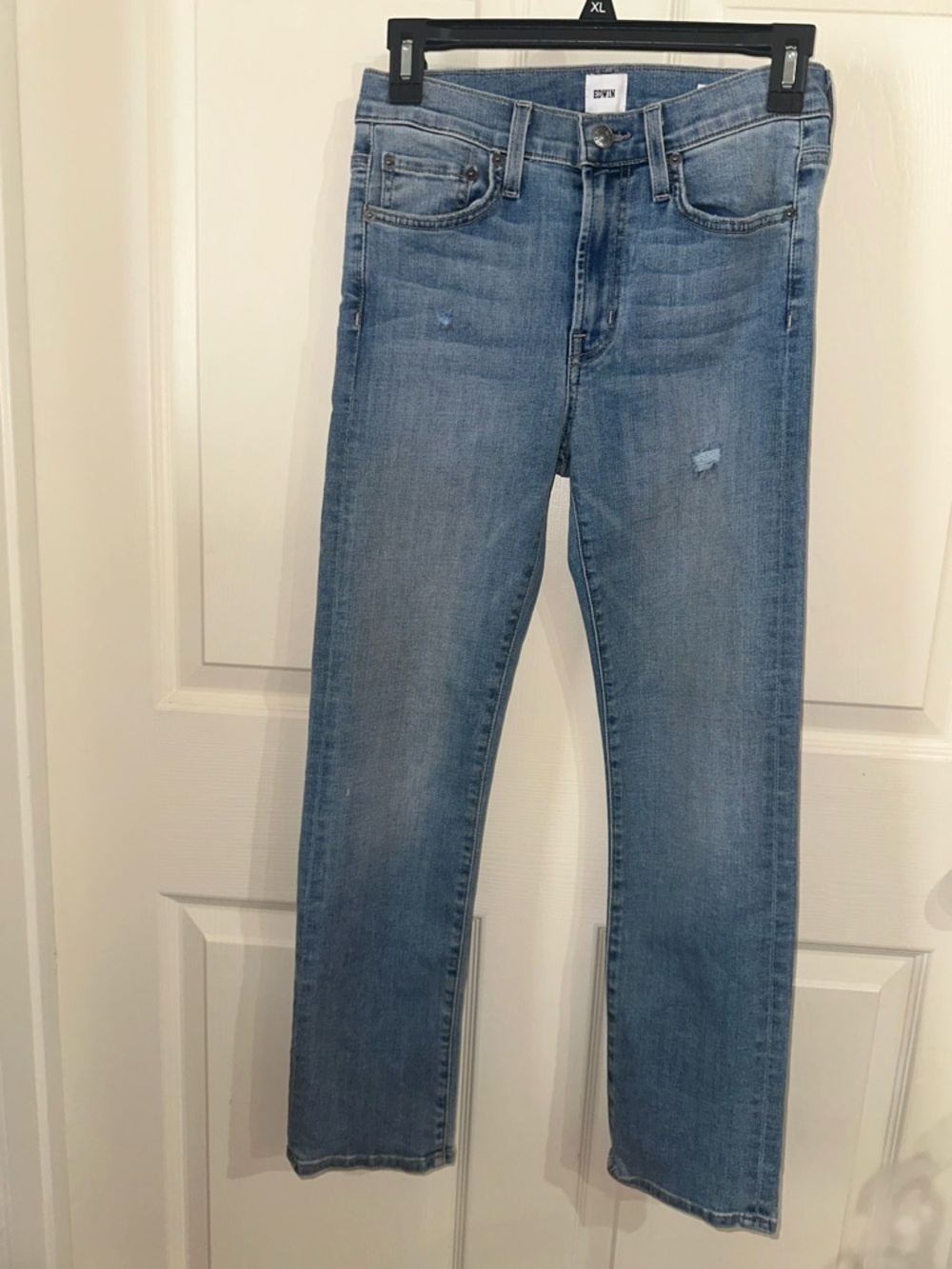 Edwin elin crop straight jeans Light Blue Denim distressed 25